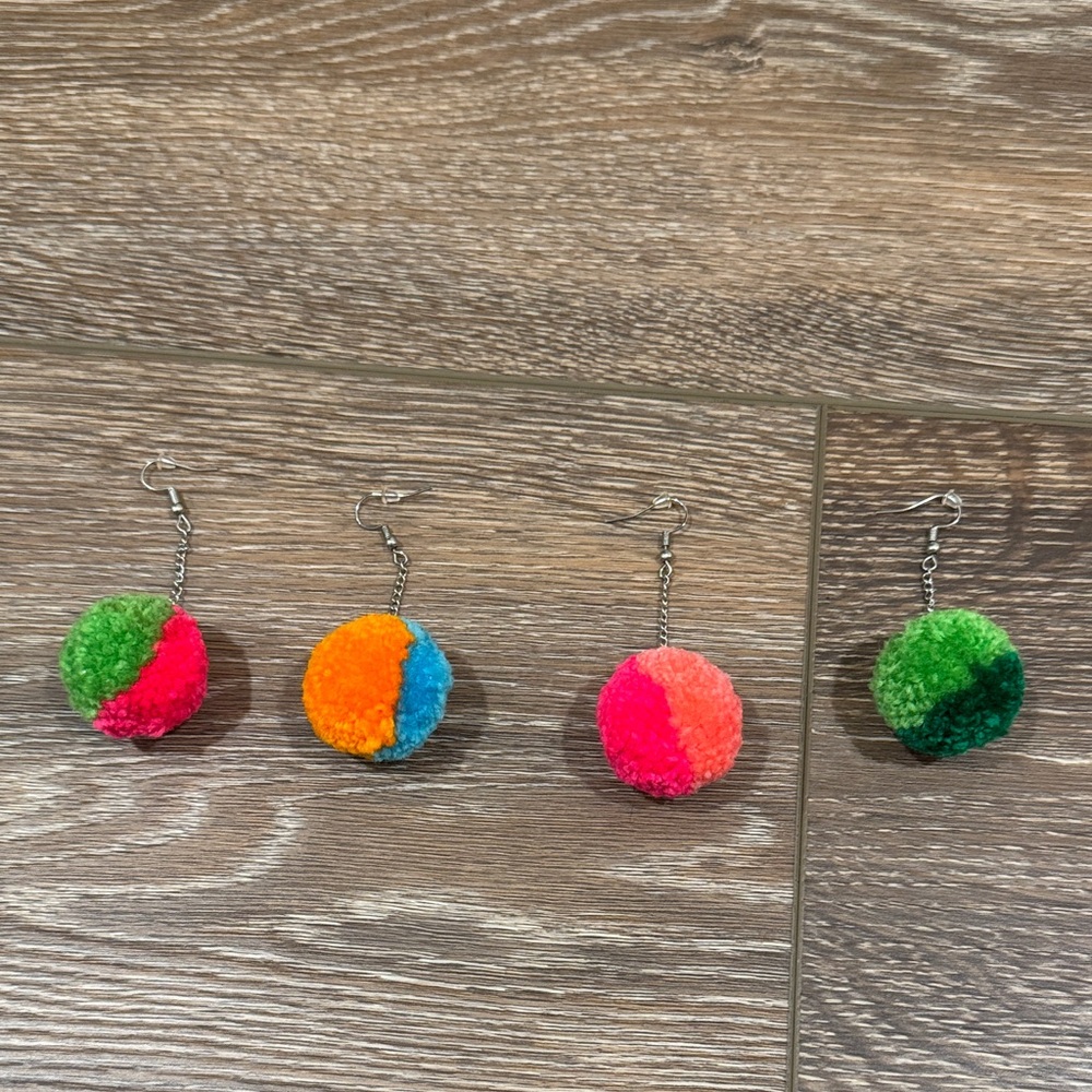 Multicolor‎ Pom Pom Earrings